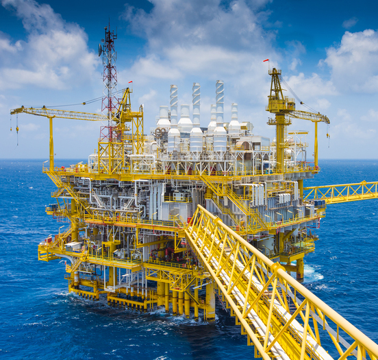 Offshore oil and Gas construction platform where produced gases and condensate then treat raw gas and liquid hydrocarbon for sent to onshore refinery, petrochemical and power generation plant